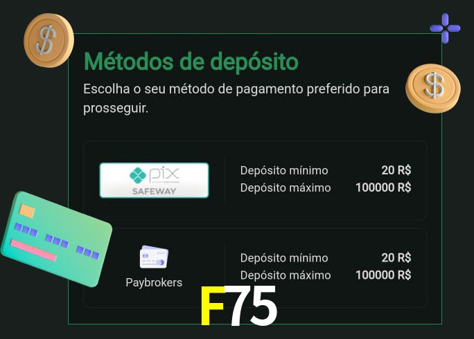 O cassino F75 oferece uma grande variedade de métodos de pagamento